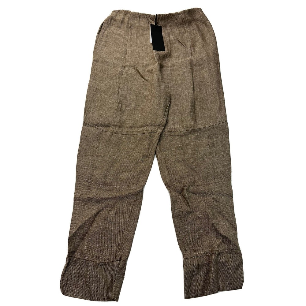 LUUKAA Womens Wide Leg Linen Pants Boho Lagenlook Size 10 NWT Beige Brown